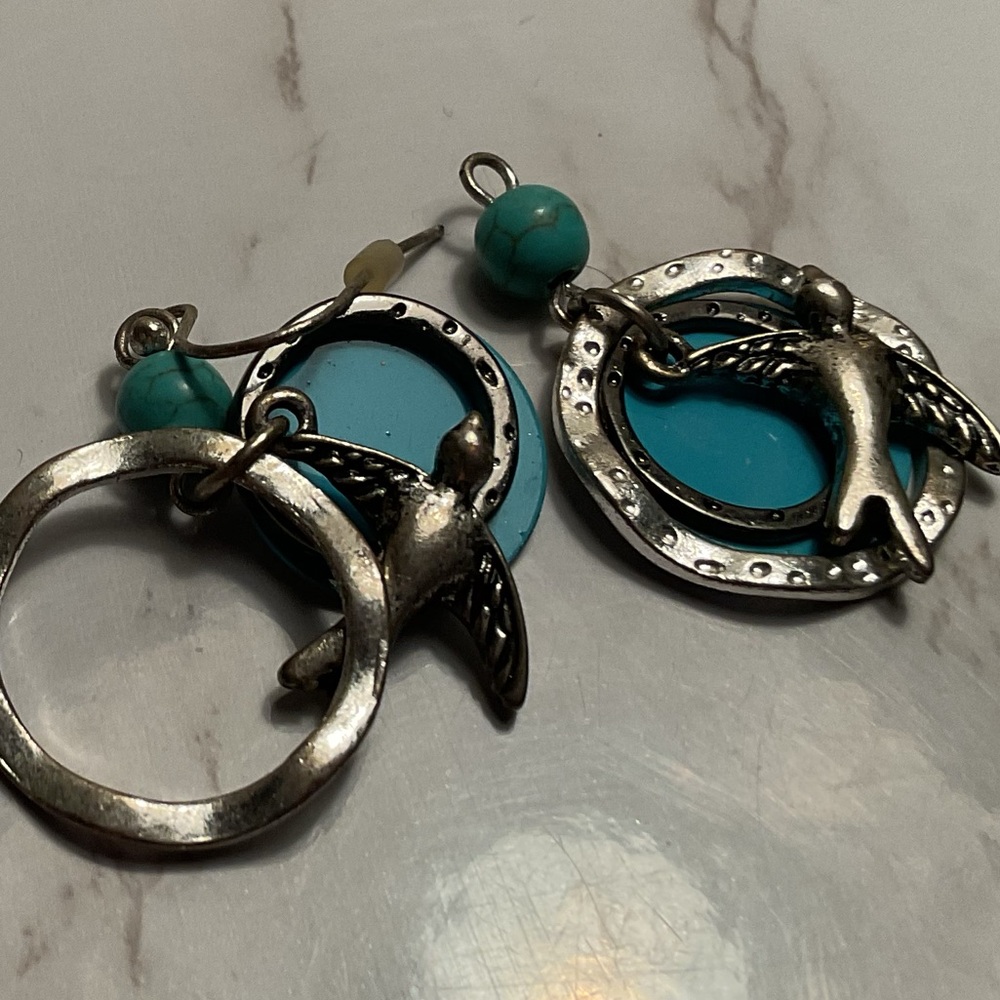 Silver and Turquoise Bird Earrings